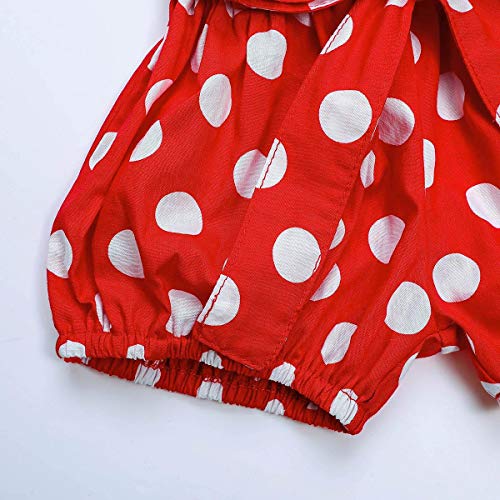 Baby Girls Ruffle Flutter Sleeves Romper Bodysuit + Polka Dots Shorts Pants Set With Headband First Birthday Christmas Outfit Summer Clothes For Cake Smash Photo Shoot Party Black + Red 6-12 Months #TOP4