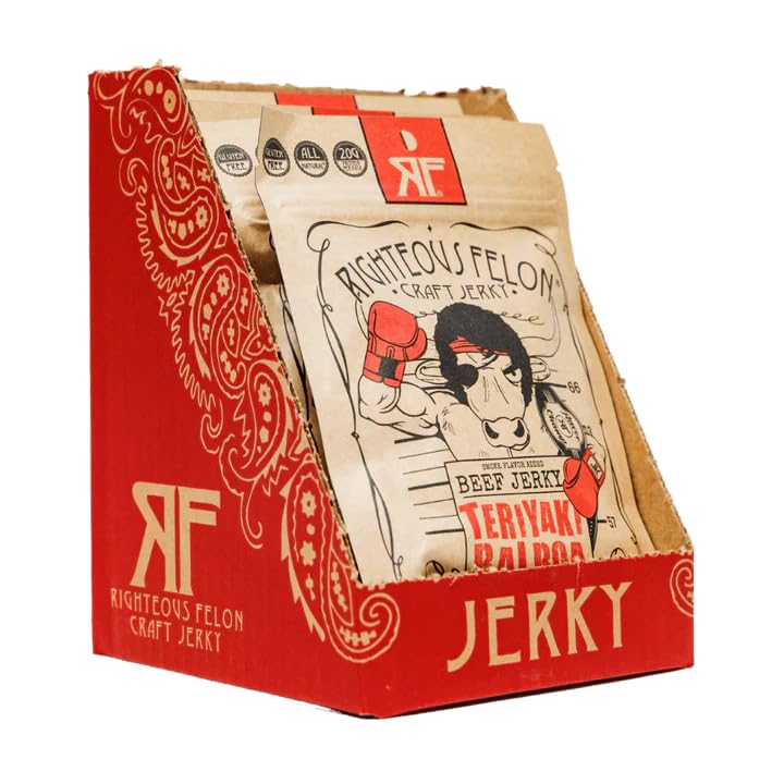 Righteous Felon Beef Jerky - Teriyaki Balboa Jerky - Gluten-Free Snacks - All-Natural, Locally Sourced & Dried Beef Jerky - Low-Sugar, High-Protein