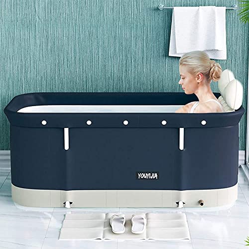 PREMIFY Portable Spa Folding Bathtub Blue 120cm Bath tub For Adults Non-Inflatable Made of Thick Plastic Ideal For Both Hot & Ice Baths