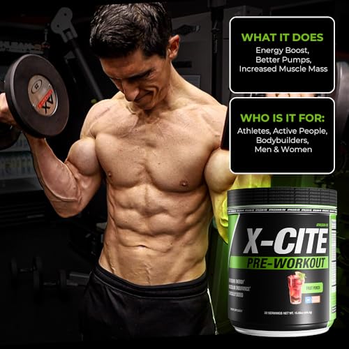 Image of X-CITE Pre-Workout by ATHLEAN-X - Enhanced Formula with Beta-Alanine, Creatine & Caffeine for Ultimate Energy, Endurance, Focus & Muscle Pump, NSF Certified for Sports (Fruit Punch)