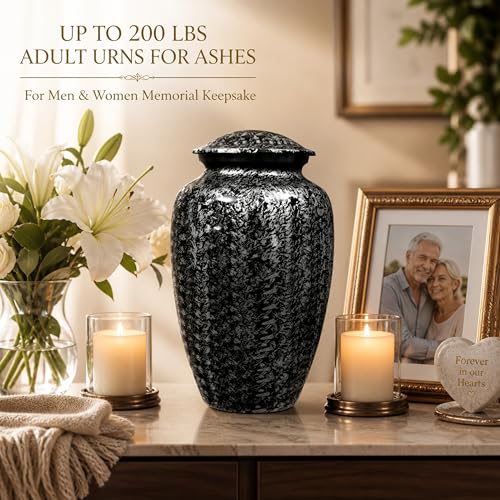 Image of ALPHA Living HOME Handcrafted Urns for Ashes Adult Male & Female - Keepsake Metal Large Memorial Home Decor Urns Marble Finish & Secure Lid Decorative Keepsake (Black White)