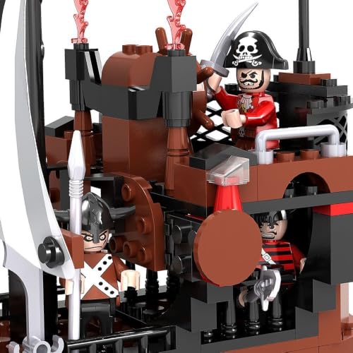 Image of SKY LINE OCEAN Sea Rover Pirate Ship Building Block Set, 167 PCS Multi-Color Pirate Boat Construction Toy, Creative Ocean Adventure Gift for Kids, 5-Year Structural Warranty