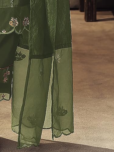 Image of INDO ERA Cotton Blend Women's Embroidered Straight kurta and pant with dupatta set