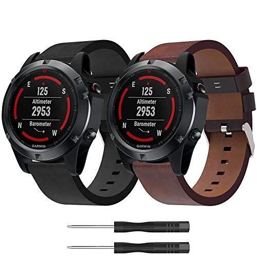 Junboer Compatible Fenix 5X Watch Band, 26mm Quick Fit Premium Leather Watch Strap Replacement Wristband for Garmin Fenix 5X/Fenix 5X Plus/Fenix 6X/Fenix 6X Pro/Fenix 3/Fenix 3 HR/Descent Mk1 Watch