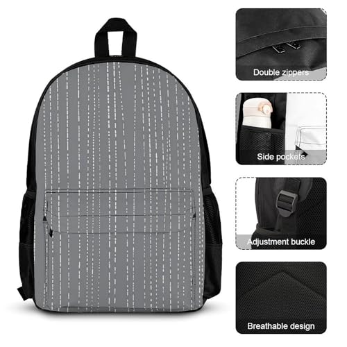 3-in-1 Backpack Combination Set Fine White Line Print 3Pcs Backpack Sets Travel Daypack with Lunch Bag And Cosmetic Bag3