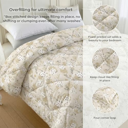 Image of AYKA Reversible AC Comforter 150 GSM Microfiber Summer Blanket Single Bed (60x90 Inches) | Floral Design Cooling Quilt for AC Room | Soft Breathable Duvet Cream & Beige