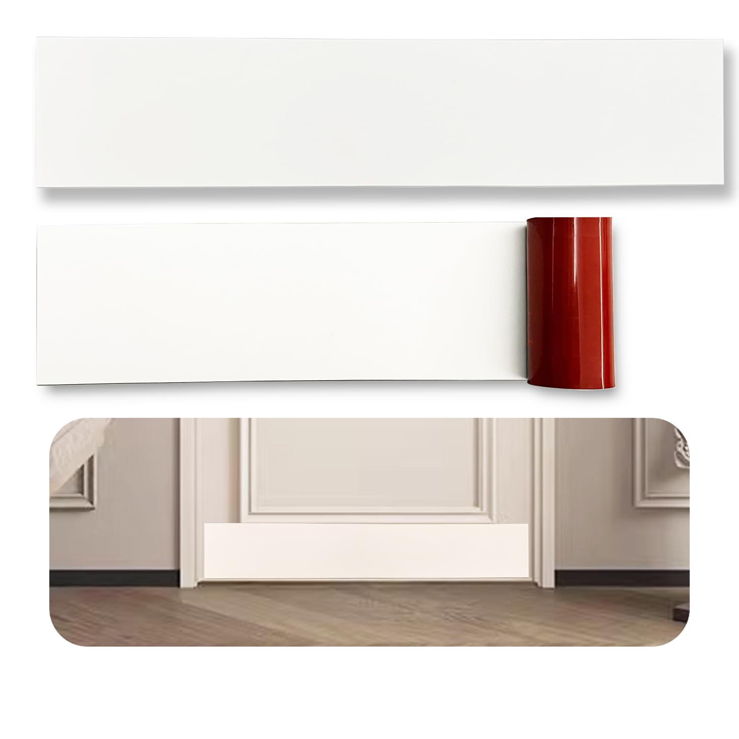 Confezione da 2 pedane autoadesive in gomma siliconica, 20 x 76 cm, colore bianco, da ritagliare, per porte interne esterne da 29-30 cm di larghezza 81 cm x 20 cm x 76 cm