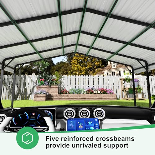 Image of AirWire 20x20 FT Metal Carport with Heavy Duty Carport Canopy, Car Port with Reinforced Base and Five Canopy Beams, 2 Car Garage Shelter for Car, Boats and Truck
