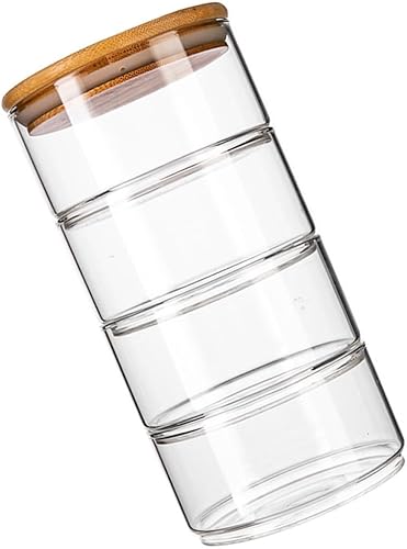 4Pcs Stackable Glass Jars with Lids Airtight High Borosilicate Storage Bowls for Fruit Salad and Food Canisters Resistant to Cracks and Temperature