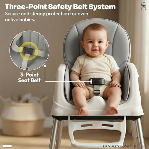 Image of StarAndDaisy High Chair for Baby /Baby Feeding Chair for 0 to 5 Years with 4 in-1 Multifunctions /High Chair with Height Adjustable,Wheels, Detachable Tray & 3-Point Safety Belt. (Grey)