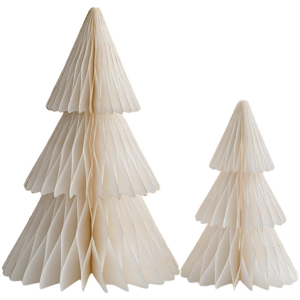 Vobumix Honeycomb Paper Christmas Tree, 2pcs Paper Christmas Table Decorations Mini Christmas Tree Decoration for Home New Year Party