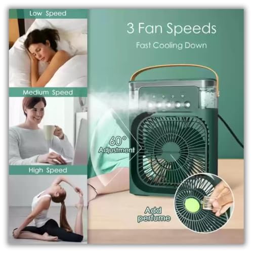 Image of DRUMSTONE Genz Luxurious 5 Years Warranty Mini Air Cooler | USB Powered Personal Air Cooler Fan | 3-Speed Portable Desktop Cooling Fan for Office, Bedroom, Hostel, Home & Travel GREEN