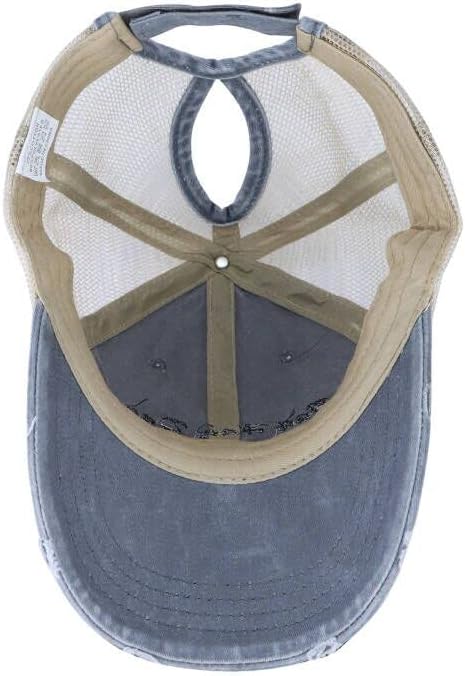 Distressed Ponytail Hats Baseball for Women Messy-Bun Pony Caps - Image 9
