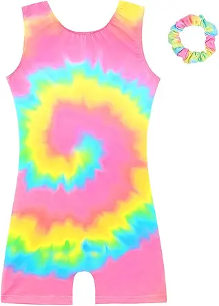 HOZIY Gymnastics Leotards for Girls with Shorts Biketards Dance Tumbling Outfits Matching Scrunchies 1-12 Years Old