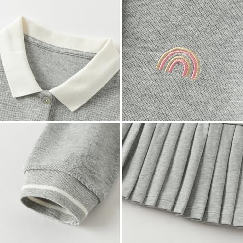 DAVE&BELLA Girls Pique Polo Dress Long Sleeve Solid School Uniform for Toddler Casual Cotton Playwear Dress Athletic Clothes2