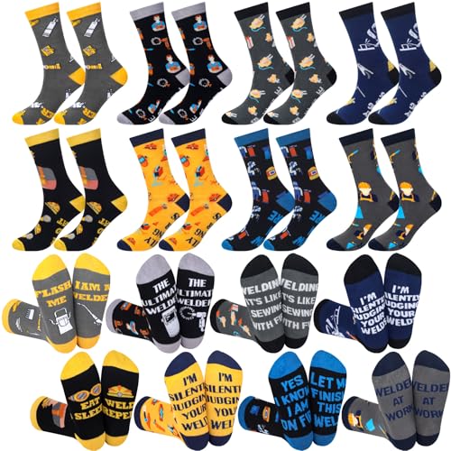 Cutecrop 8 Pairs Novelty Welder Socks for Men Women Funny Career Theme Crew Socks Birthday...