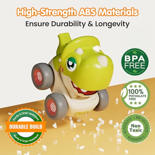 Image of Kidology Dinosaur Cars Set of 4 with Whistle Music for Toddlers, Friction-Powered Dino Cars, Mini Press & Go Vehicles, Montessori Educational Toy for Boys & Girls, Multicolor