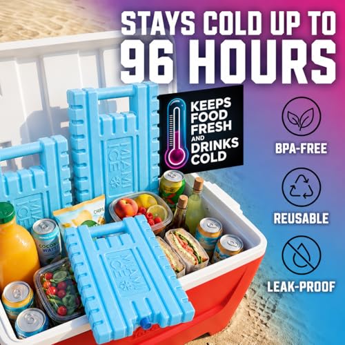 Image of Miami Ice Reusable XL Cooler Ice Pack (12 inchx9 inch) | Replaces 7 lbs of Ice, Stays Cold 24-48 Hours, BPA-Free, Built-in Handle, Large Frozen Ice Packs for Cooler