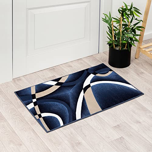 2305 Geometric Abstract Navy 2x3 Area Rugs for Entryway