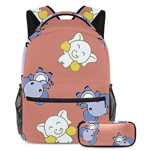 Sac à dos éléphant avec trousse de cours pour écoliers et adolescents multicolore