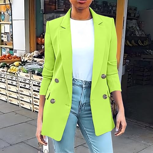 Women's Double Breasted Suit Jackets Lightweight Work Office Jacket Long Sleeve Solid Blazer Notch Lapel Blazers2