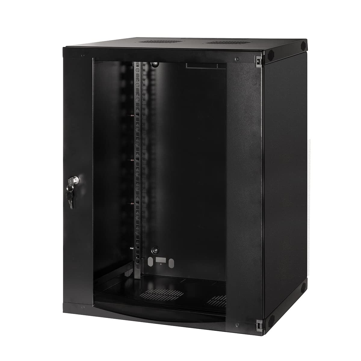 LogiLink Professional 19 Zoll Wandgehäuse mit 15 HE (Höheneinheit), Glastür mit Zylinderschloss, Flatpack, Farbe: Schwarz