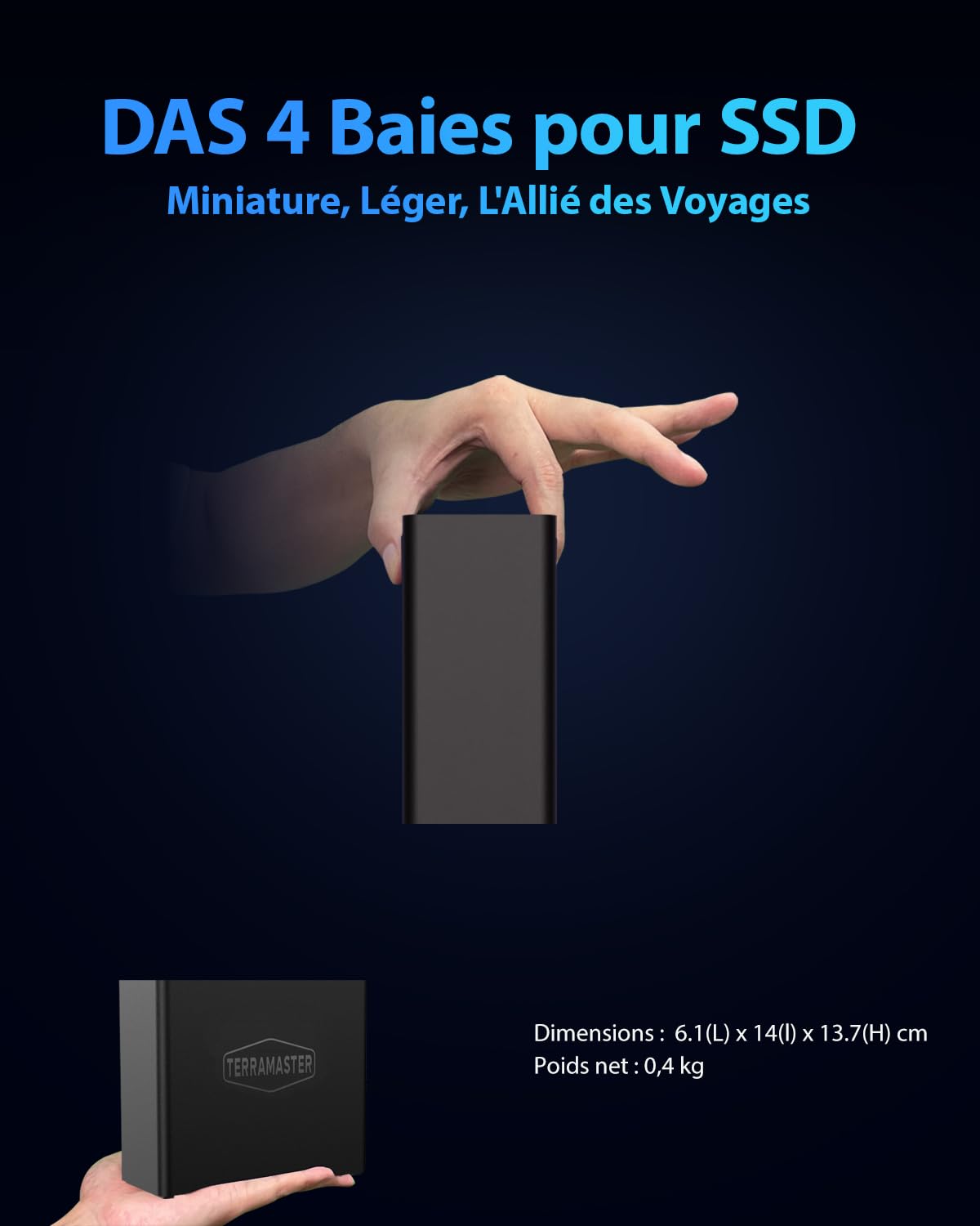 TERRAMASTER D4 SSD Boîtier 4 Baies NVMe USB-C 40 Gbit/s (sans Disque)
