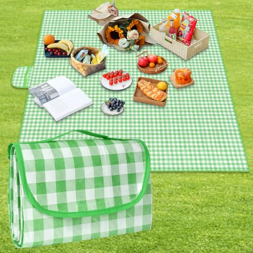AYBUY Manta de Picnic Impermeable 200 x 200 cm, Portátil Lavable Manta de Camping Grande Plegable, Ligera Manta de Playa con Asa para Senderismo, Viajes, Campamentos al Aire Libre, Parques (Verde