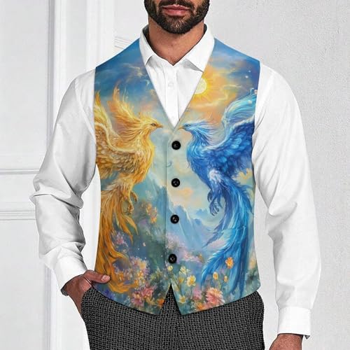 Phoenixes Men's Suit Vests Business Formal Dress Vest V-Neck Waistcoat for Wedding Casual2