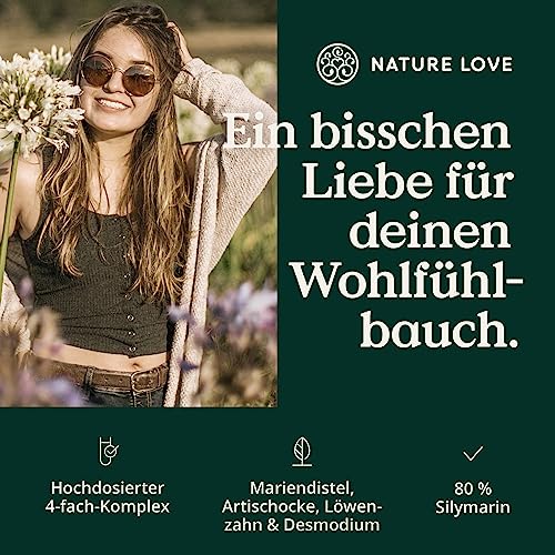 NATURE LOVE® Mariendistel, Artischockenextrakt, Löwenzahn & Desmodium 4-fach Komplex - 120 vegane Kapseln - Hochdosiert mit 80% Silymarin - Laborgerprüft, hochdosiert, in Deutschland produziert – Bild 3
