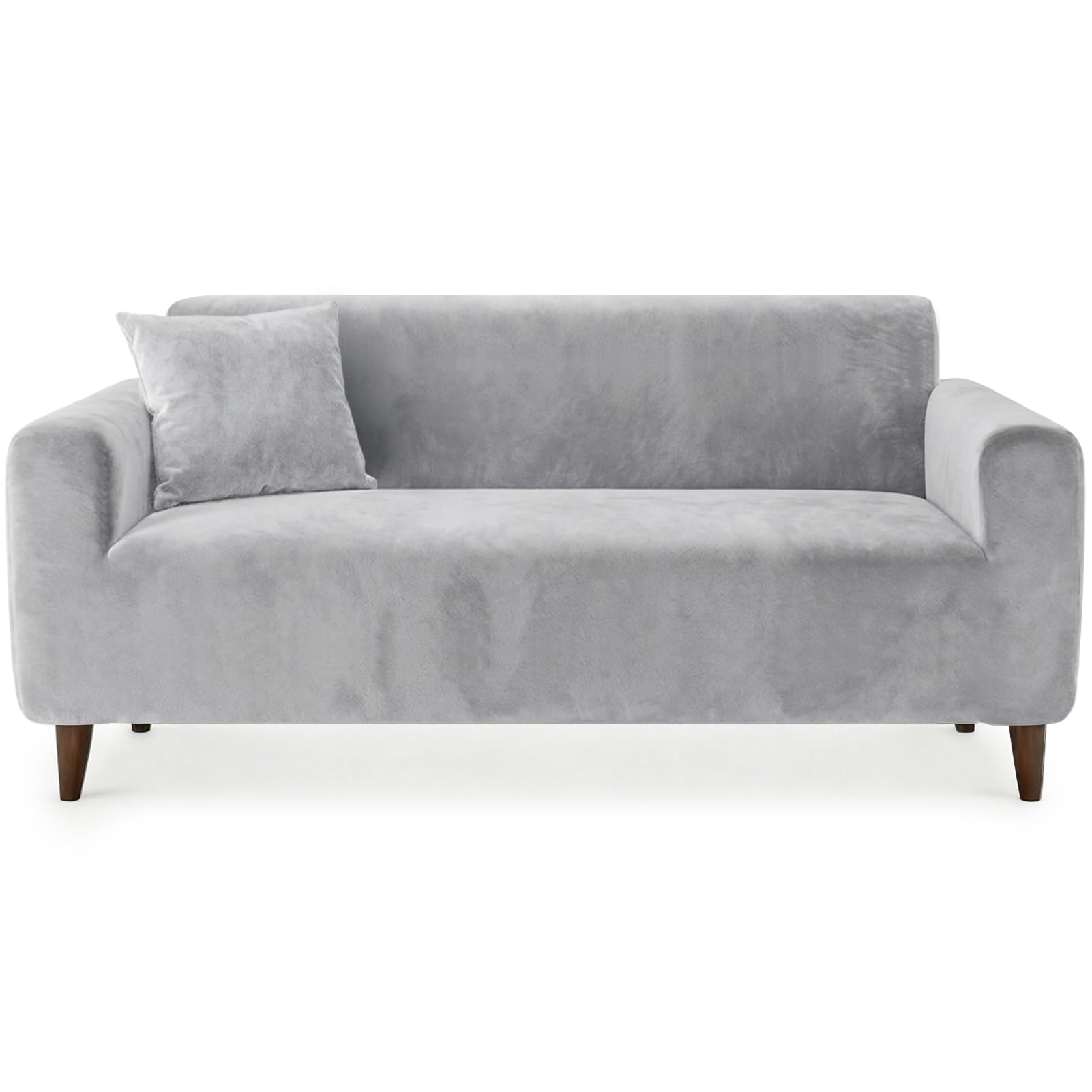 Yeahmart Thick Velvet Sofa Covers 3 Seater - Premium Stretch Couch Slipcover - Soft Furniture Protector for Pets - Includes Foam Rods for Non-Slip Fit - Machine Washable, Silver Grey