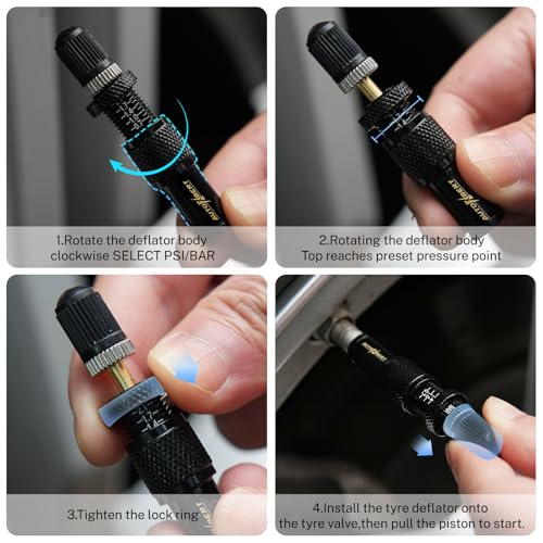 Image of Adjustable Auto-Stop (10-30 PSI) Tire Air Down Deflator Valve Kit,Includes Valve Caps & Storage Bag,4-in-1 Valve Tool Compatible with Car, Truck, Jeep, SUV, ATV(Black)