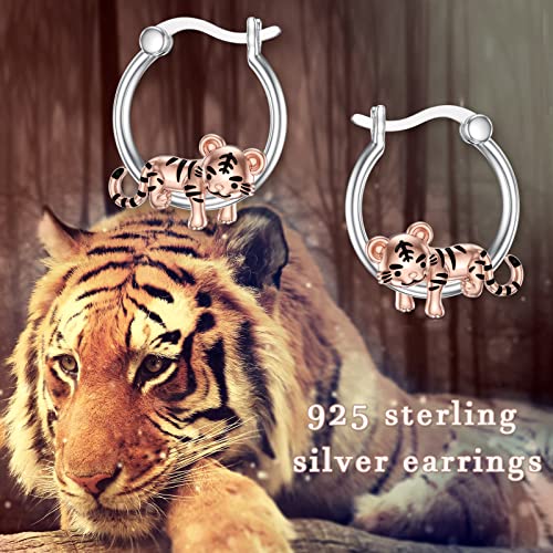 Tiger Earrings 925 Sterling Silver Hoop Earrings Tiger Jewelry Gifts Hypoallergenic Earrings For Women Girls #TOP4