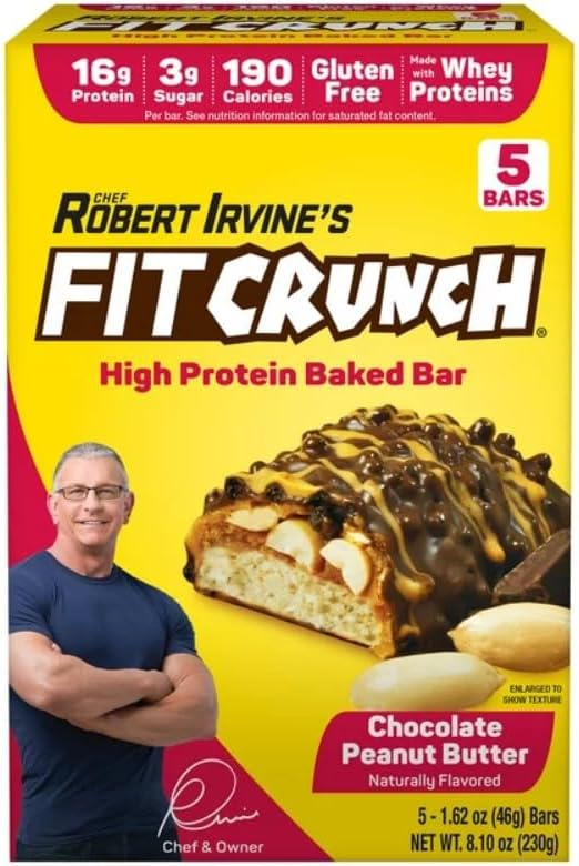 Chef Robert Irvine’s Fitcrunch Whey Protein Bars Chocolate Peanut Butter 5 Count