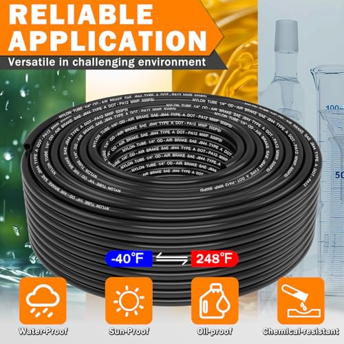 Image of CheeMuii 200 FT 1 /4 inch DOT Air Line 1 /4 PA12 Nylon Pneumatic Tubing 61 Meter 1 /4 Inch OD Pneumatic Air Tubing Pipe Hose Line for Semi Truck Trailer or Industrial Air System