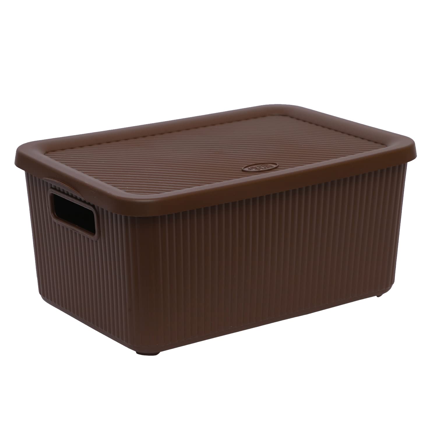 M1ss Brown 14L Litre Large Storage Box With Lid And Handle Stackable Rib Box Bpa Free Virgin Plastic Multipurpose Utility Box Perfect For Home, Kitchen And Office (Brown)