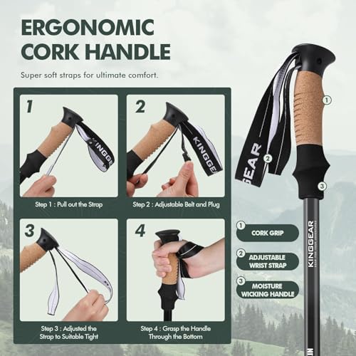 image for KINGGEAR Nordic Walking Stick, TP1 Hiking Poles Retractable Lightweigh