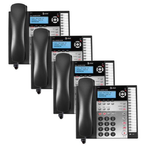 AT&T 1070 Corded Phone, Black/Silver, 4 Handset Bundle