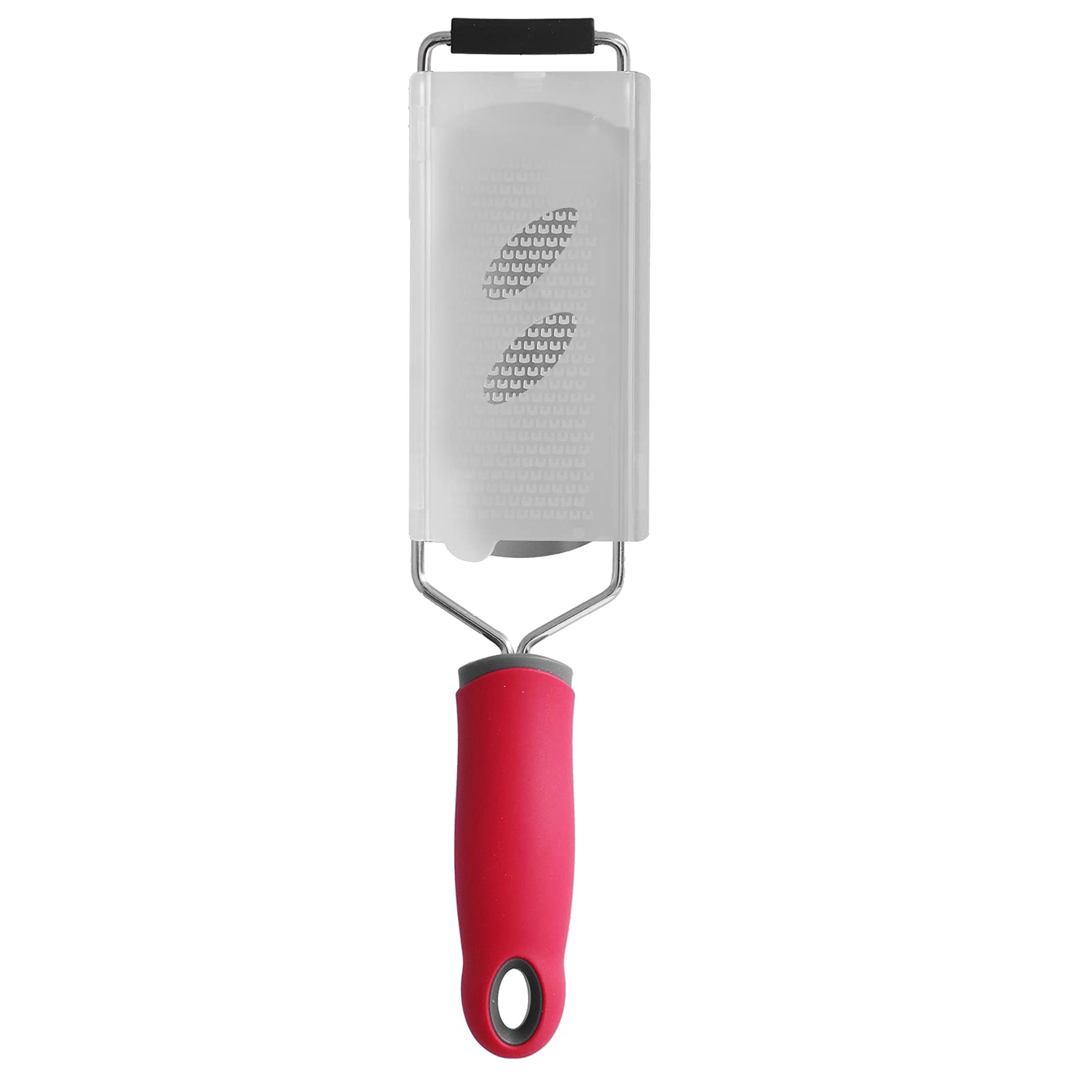 Stainless Steel Cheese Grater Multifucntional Lemon Chocolate Zester with Non Slip Handle Red Color 12.1x2.6in (Fine tooth planer)