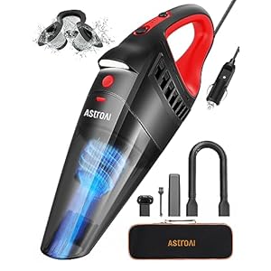 AstroAI Car Vacuum Cleaner, Portable Handheld Vacuum and Car Accessories, 16.4 Ft Cord-12V DC Power, LED Light, w/3 Attachmentsï¼Auto Accessories Kit for Interior Detailing for Quick Cleaning (Red)