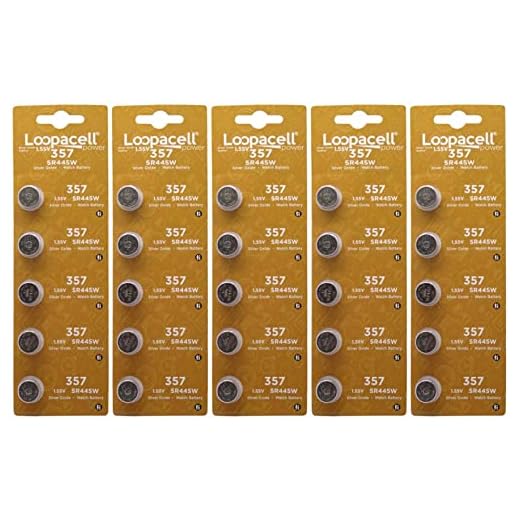 25 Loopacell SR44W SR44 357 V357 Silver Oxide Watch Battery