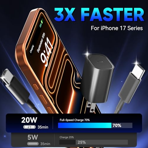 Image of Phone 17 16 15 Pro Charger Fast Charging, 20W USB C Fast Charger Block with 6.6FT Long Type C Chargers Fast Charging Cable Cord for Phone 17 /17 Pro /17 Pro Max /Air /16 Pro Max /16 Pro /15Pro Max /Pro, S24