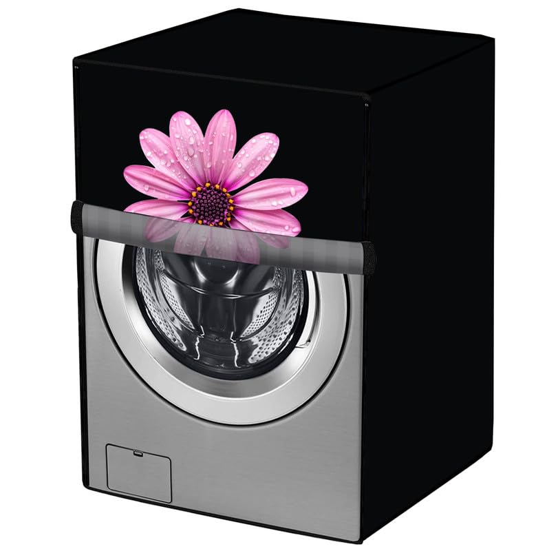 - Universal Dishwasher / Washing Machine Cover for 6.5–8 Kg | Waterproof | Black Floral Pink Daisy Print