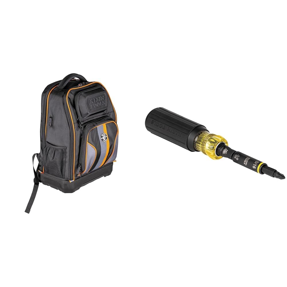 Klein Tools 62805BPTECH Laptop Backpack Tool Bag Tradesman Pro Extra-Large 32500HD Multi-Bit Screwdriver Nut Driver Impact Rated 11-in-1