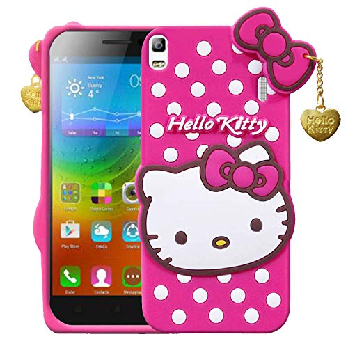 Image of Unirock Hello Kitty Back Case Cover for Lenovo K3 Note| 3D Cute Hello Kitty Case |Soft Silicone Rubber Back Cover with Pendant Kitty Cover for Lenovo K3 Note (Pink)