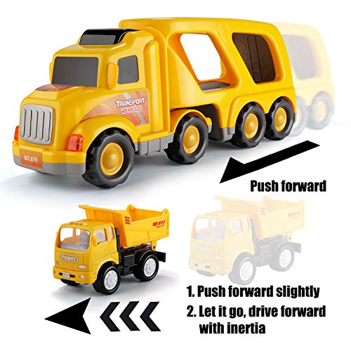 TEMI Truck Toys for 3 4 5 6 7 Year Old Boys - Construction Vehicles Transport Carrier Car Toy for Toddlers 1-3, Truck… - Image 5