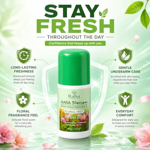 Image of AARONIC Underarm Roll On Deodorant 50ml - Long Lasting Floral Fragrance | 4% AHA BHA | Roll On for Man & Women | Underarm Roll On Men Odour Control (Floral Mist)