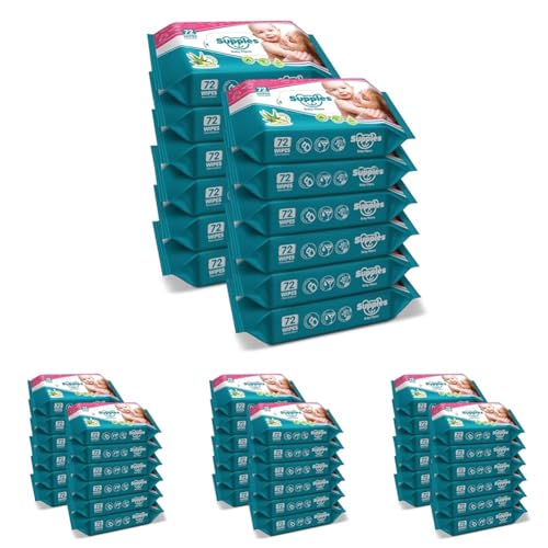Image of Amazon Brand - Supples Baby Wipes | 864 Wipes | 72 Wipes x 48 Packs | Enriched With Aloe Vera and Vitamin E | Alcohol-Free and Paraben-Free | Pure Water-Based formulation