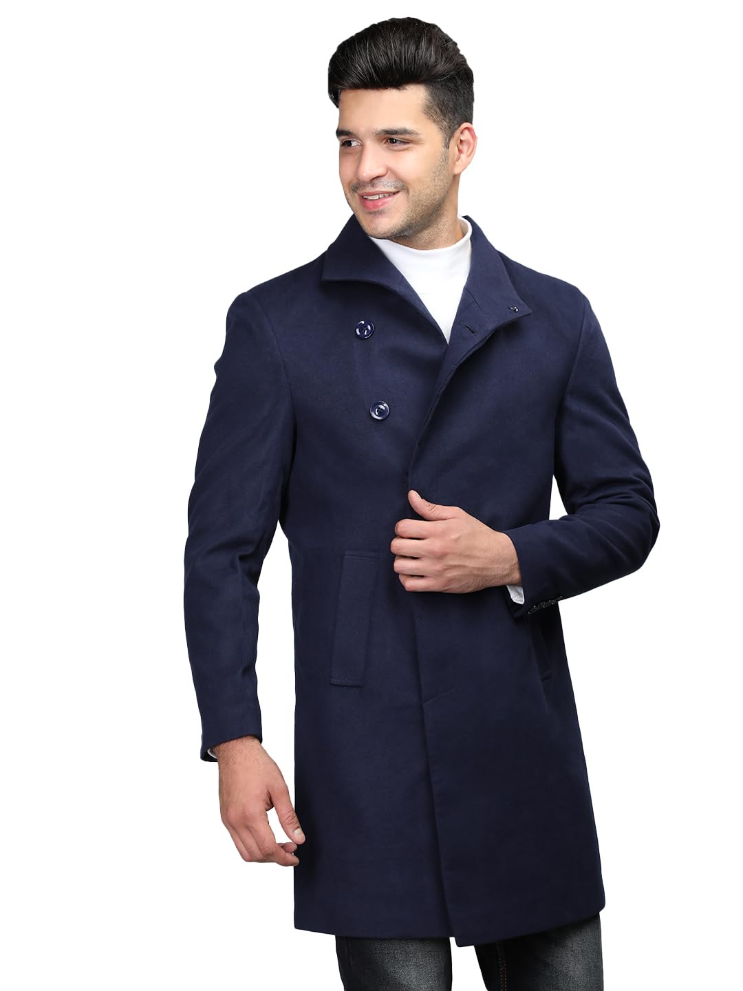 Chkokkomen Stylish Long Winter Coat Single Breasted Thigh Length