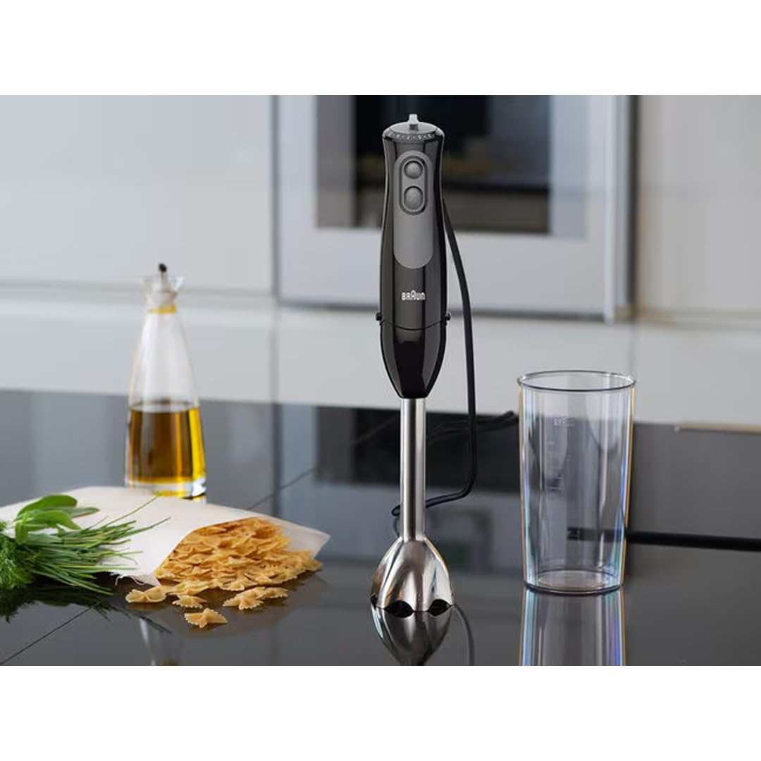 Braun Minipimer 3 Vario MQ 3135 BK, Batidora de Mano con 11 Velocidades, Vaso Medidor de Plástico de 600 ml sin BPA, Potencia 900 W, Negro
